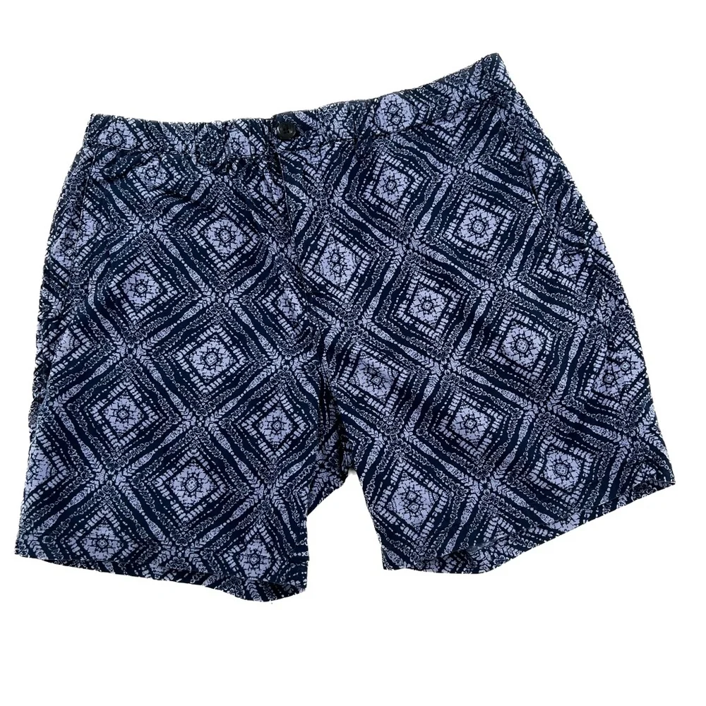 Lucky Brand Navy Printed Diamond Pattern Flat Front Shorts Men's Size 33 Waist